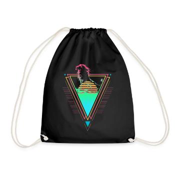 Lion Vaporwave Synthwave 90s 80s sunset - Drawstring Bag - black - Front