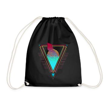 Wolf Vaporwave Synthwave 90s 80s sunset - Drawstring Bag - black - Front