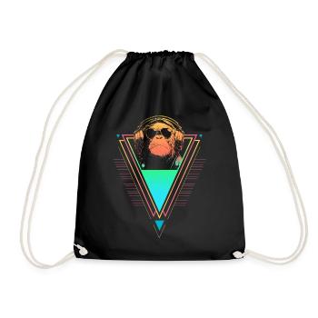 Chimpanzee Vaporwave Synthwave 90s 80s sunset - Drawstring Bag - black - Front