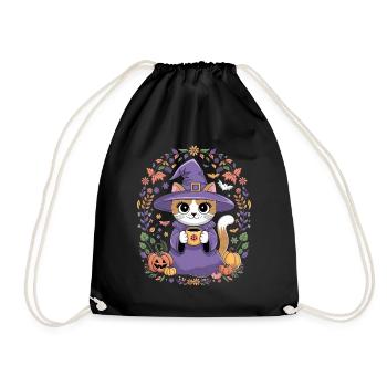 Chat sorcière d'Halloween avec des citrouilles - Sac de sport léger - noir - Devant