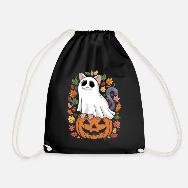 Halloween Katze Geist auf Kürbis mit - Turnbeutel - Schwarz
