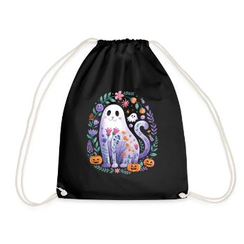 Chat mignon d'Halloween avec des citrouilles et des fleurs - Sac de sport léger - noir - Devant