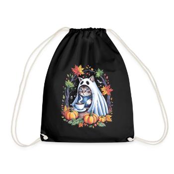 Chat d'Halloween en costume de fantôme avec des citrouilles - Sac de sport léger - noir - Devant