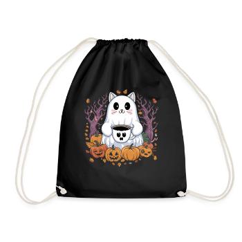 Chat mignon d'Halloween avec du café et des citrouilles - Sac de sport léger - noir - Devant