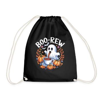 Halloween Boo-Rew Geist Mit Kaffee Und Kürbissen - Turnbeutel - Schwarz - Vorne