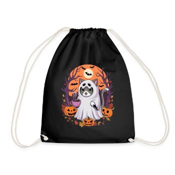 Chat d'Halloween en costume fantôme avec des citrouilles - Sac de sport léger - noir - Devant