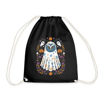 Halloween owl dressed up with ghosts and - Drawstring Bag - black - Front