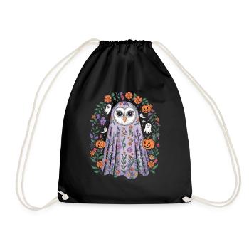 Chouette d'Halloween avec des fleurs et des citrouilles - Sac de sport léger - noir - Devant