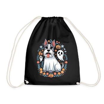 Cute dog in Halloween costume with pumpkins - Drawstring Bag - black - Front