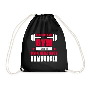 Mein Kopf Sagt Gym Aber Mein Herz Sagt Hamburger - Turnbeutel - Schwarz - Vorne