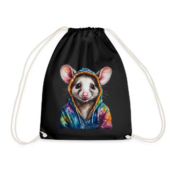 Sweat à capuche Opossum imprimé animal coloré - Sac de sport léger - noir - Devant