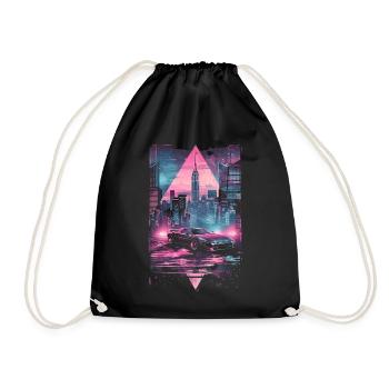 Rétro Vaporwave Voiture Ville Synthwave Années 80 Années 90 - Sac de sport léger - noir - Devant