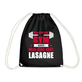 Mein Kopf Sagt Gym Mein Herz Sagt Lasagne Cheatday - Turnbeutel - Schwarz - Vorne