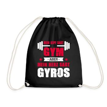Mein Kopf Sagt Gym Mein Herz Sagt Gyros Cheatday - Turnbeutel - Schwarz - Vorne