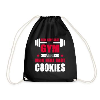Mein Kopf Sagt Gym Mein Herz Sagt Cookies Cheatday - Turnbeutel - Schwarz - Vorne