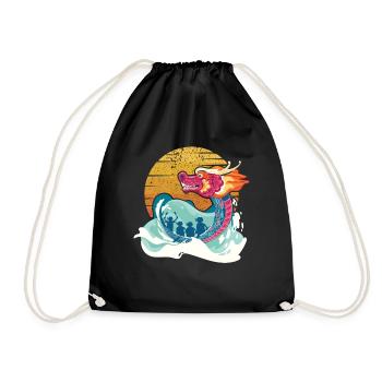Retro Drummer Team Paddler Lover Dragon Boat - Drawstring Bag - black - Front