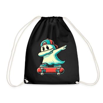 Skateboarding Dabbing Ghost Funny Halloween - Drawstring Bag - black - Front