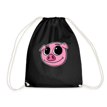 Pig Animal Head - Drawstring Bag - black - Front