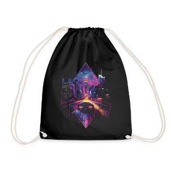 Retro Auto Vaporwave Stadt Synthwave 80er 90er - Turnbeutel - Schwarz - Vorne