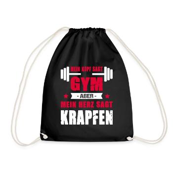 Mein Kopf Sagt Gym Mein Herz Sagt Krapfen - Turnbeutel - Schwarz - Vorne
