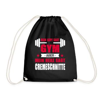 Kopf Sagt Gym Aber Mein Herz Sagt Cremeschnitte - Turnbeutel - Schwarz - Vorne