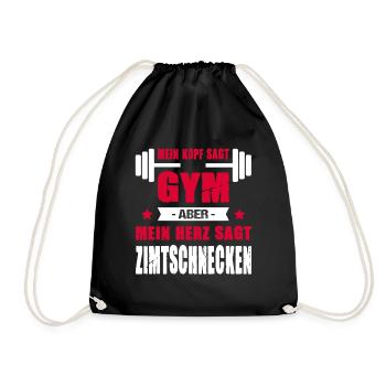 Kopf Sagt Gym Aber Mein Herz Sagt Zimtschnecken - Turnbeutel - Schwarz - Vorne