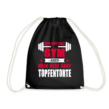 Mein Kopf Sagt Gym Aber Mein Herz Sagt Topfentorte - Turnbeutel - Schwarz - Vorne