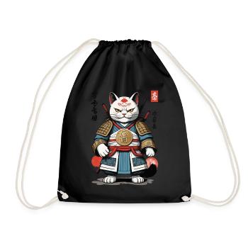 Samurai cat in anime streetwear look - Drawstring Bag - black - Front