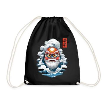 Japanese Daruma Aesthetic Vintage Yokai - Drawstring Bag - black - Front