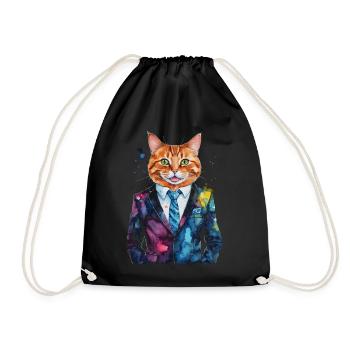 Cat Suit Colorful Funny Funny Animal Design Print - Drawstring Bag - black - Front
