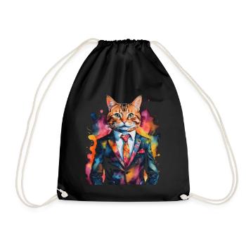 Cat Suit Colorful Funny Funny Animal Design Print - Drawstring Bag - black - Front