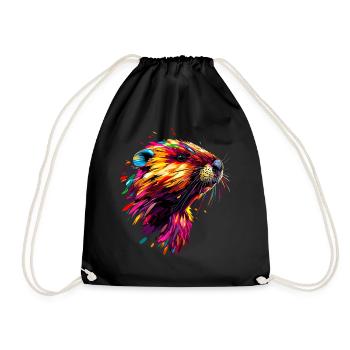 Beaver Colorful Rainbow Popart Rodents Cute Beaver - Drawstring Bag - black - Front