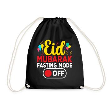 Eid Mubarak Fasting Mode Off Funny Islam Muslim - Drawstring Bag - black - Front