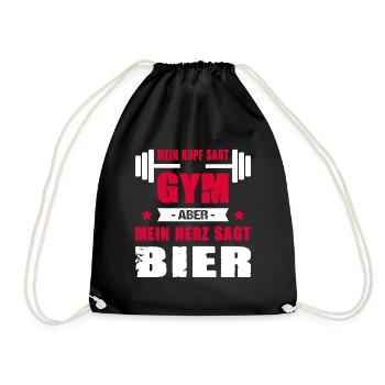 Mein Kopf Sagt Gym Mein Herz Sagt Bier Cheatday - Turnbeutel - Schwarz - Vorne