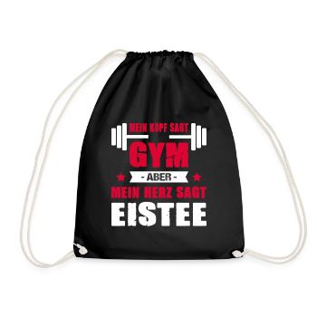 Mein Kopf Sagt Gym Mein Herz Sagt Eistee Cheatday - Turnbeutel - Schwarz - Vorne