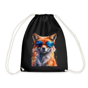 Fuchs Sonnenbrille Bunt Tier Design Print - Turnbeutel - Schwarz - Vorne