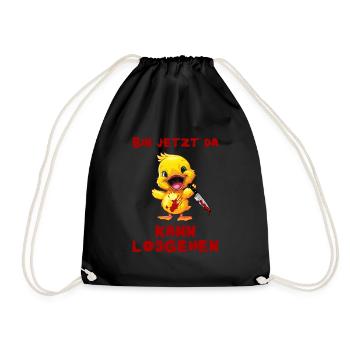 I'm here now - duck with knife - Drawstring Bag - black - Front