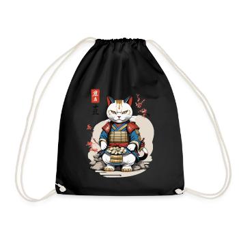 Samurai Katze im Asiatischen Ukiyo-E Stil - Turnbeutel - Schwarz - Vorne
