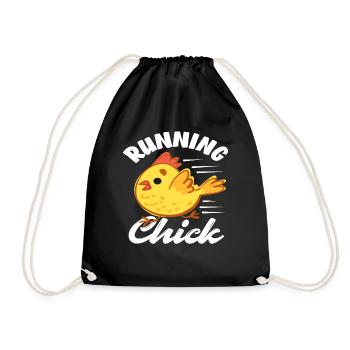 Funny Yellow Chick Running Chick - Drawstring Bag - black - Front