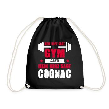 Mein Kopf Sagt Gym Mein Herz Sagt Cognac Cheatday - Turnbeutel - Schwarz - Vorne