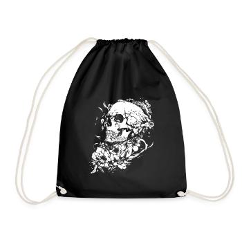 Floral Skull Halloween Skull - Drawstring Bag - black - Front