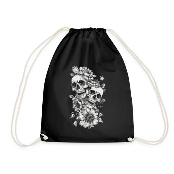 Crâne Couronne de fleurs d’Halloween - Squelette de crâne - Sac de sport léger - noir - Devant