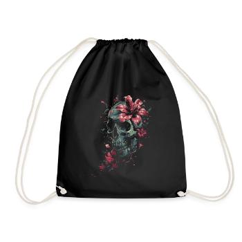 Crâne Lys d’Halloween - Crâne Squelette Fleurs - Sac de sport léger - noir - Devant