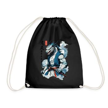 Dragon Samurai Vintage Ukiyo-e Style Asian - Drawstring Bag - black - Front