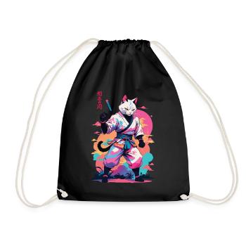 Samurai Katze Vaporwave Aesthetic Japan Kunst - Turnbeutel - Schwarz - Vorne