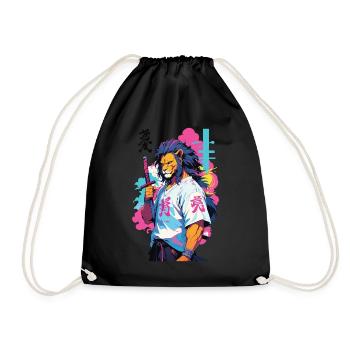 Samouraï Lion Esthétique Vaporwave Style Japon Art - Sac de sport léger - noir - Devant