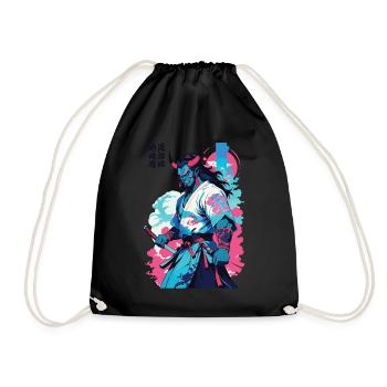 Samurai Oni Yokai Aesthetic Vaporwave Style - Drawstring Bag - black - Front