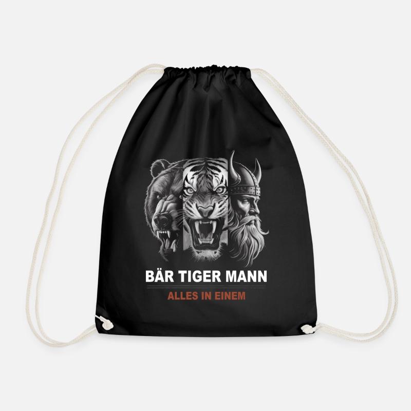 Bear, tiger, man – all in one powerful look - Drawstring Bag - black