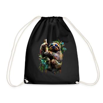 Lustiges Faultier Kunst Tier Sloth Wildtier Tiere - Turnbeutel - Schwarz - Vorne