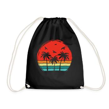 Palmiers rétro tropical, coucher de soleil - Sac de sport léger - noir - Devant